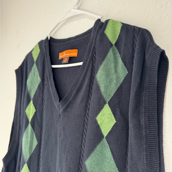 SETTE PONTI Mens Sweater Vest Knit XXL Big&Tall Navy Argyle Cable Pullover - Picture 7 of 13